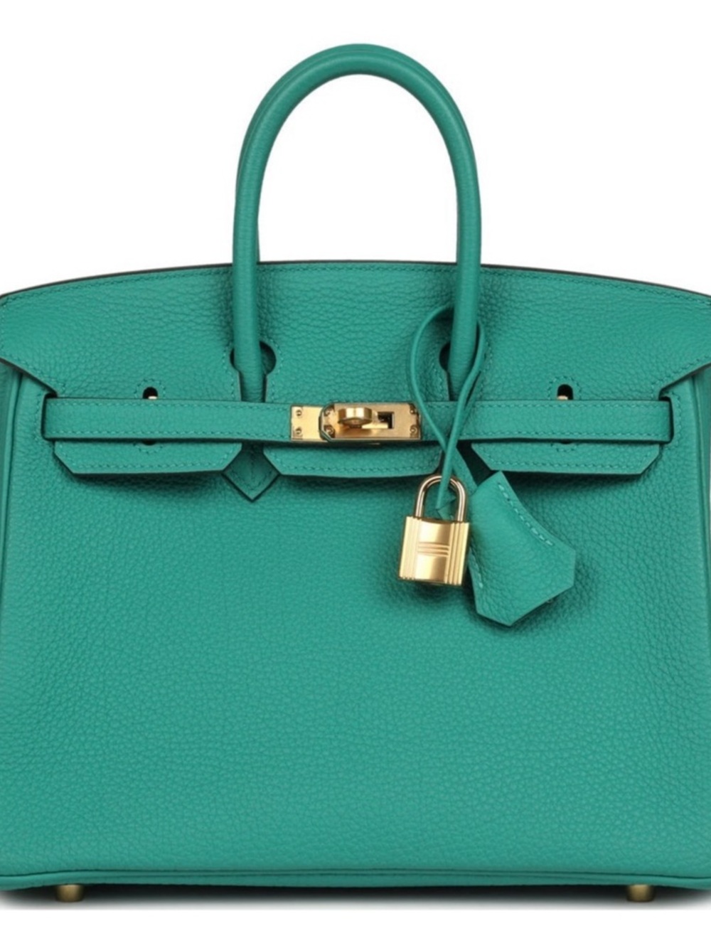 30 cm Turquoise Leather “Birkin Structured”Satchel  with Gold HW ~Made in Italy